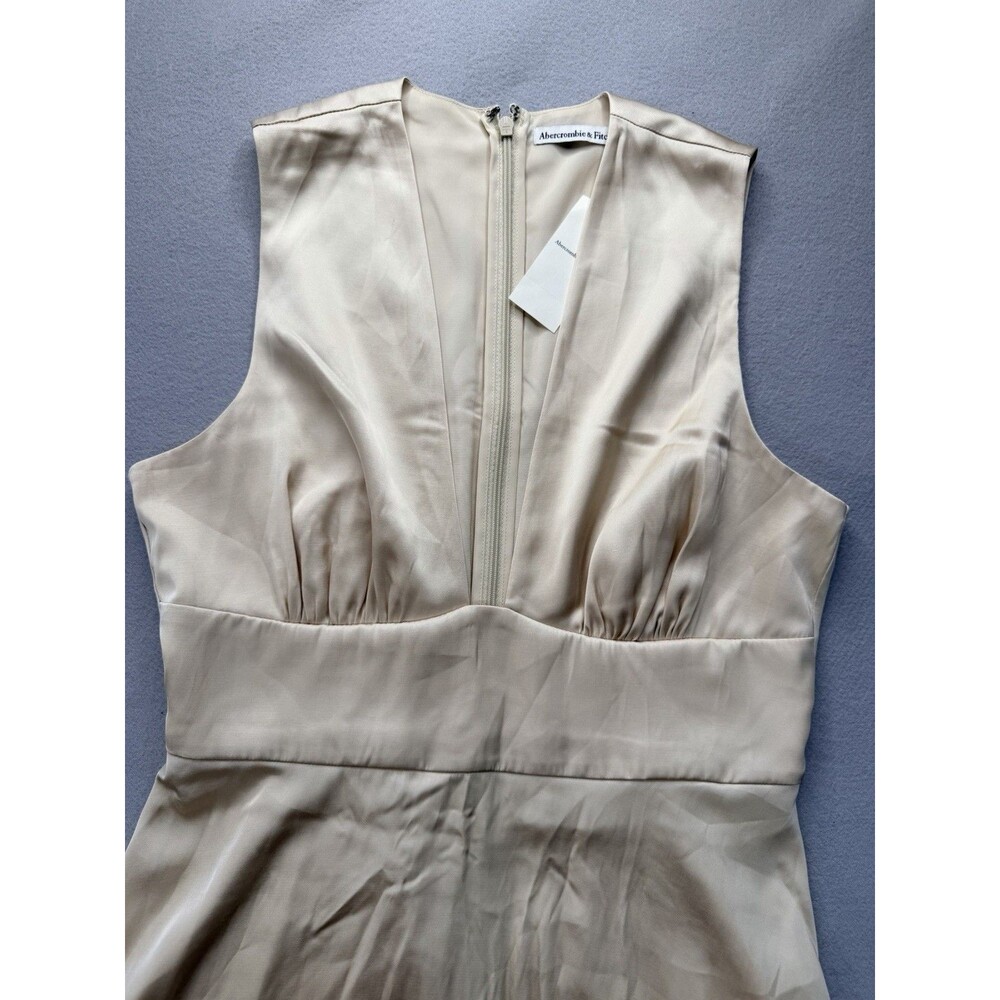 Abercrombie AF satin mini dress deep V-neck pleat champagne wedding. Party MP - Picture 10 of 16